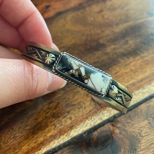 White Buffalo Genuine Sterling Silver Stamped Cuff